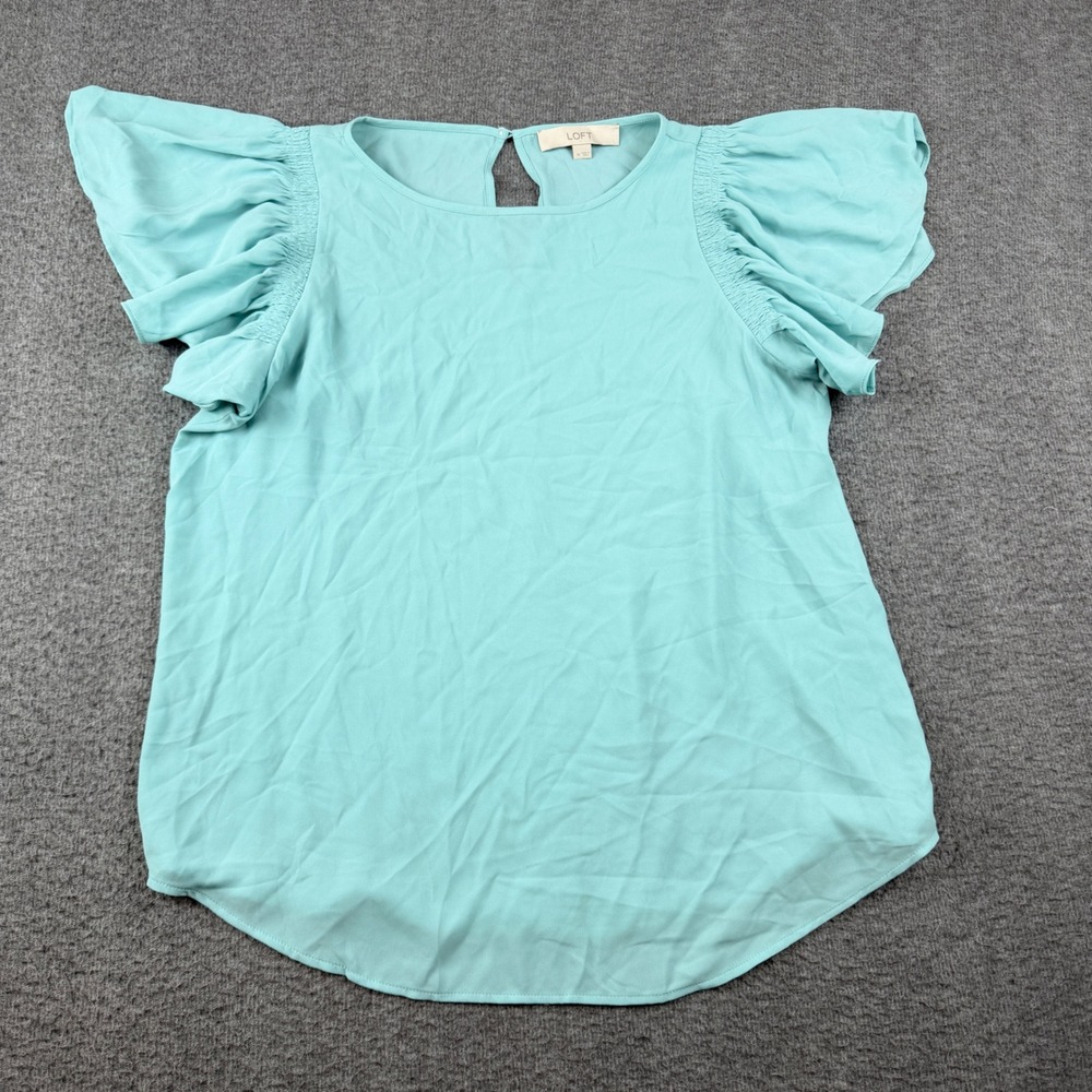 LOFT Women's M Medium Flutter‎ Sleeve Blouse Aqua Blue Green Top